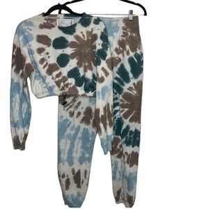 RSQ Brown Green Tie Dye Cropped Sweatshirt Matching Joggers Sz S WEAR